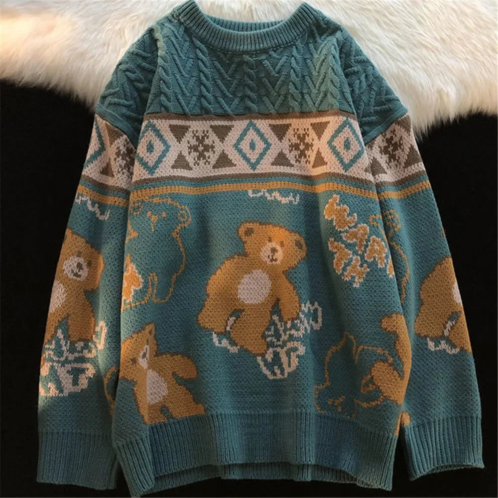 Maglione da donna in maglia a trecce con orsetti – Strato originale e accogliente per le giornate invernali