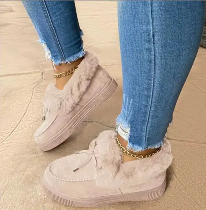 Vintermokkasiner til kvinder med plysfor - slip-on-platformloafers med imiteret pelskant