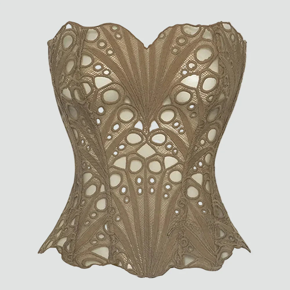 Elegante strapless kanten bustiertop voor dames met korsetachtige snit – Getailleerd mouwloos model voor de zomer en avondkleding
