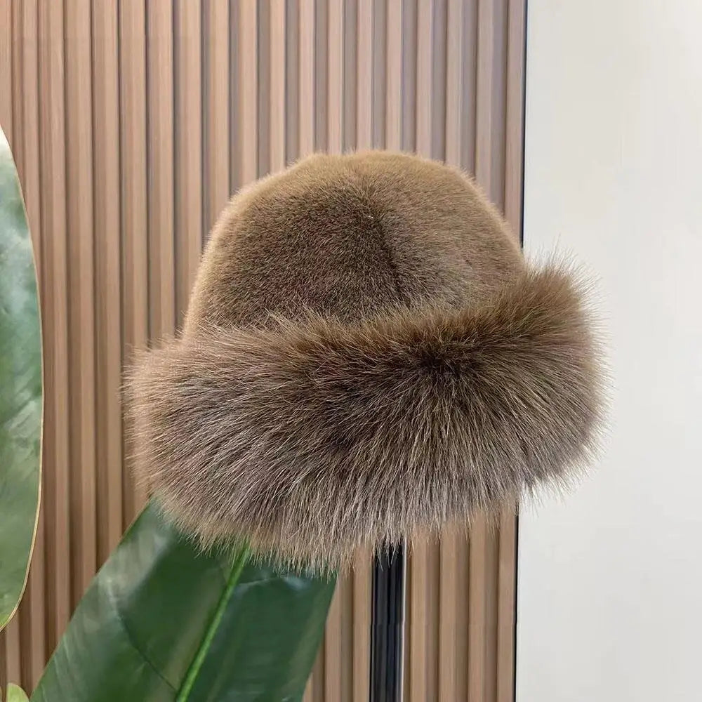Pluizige imitatiebont-wintermuts voor dames - thermische, winddichte skimuts met oorbedekking voor warme bescherming bij koud weer