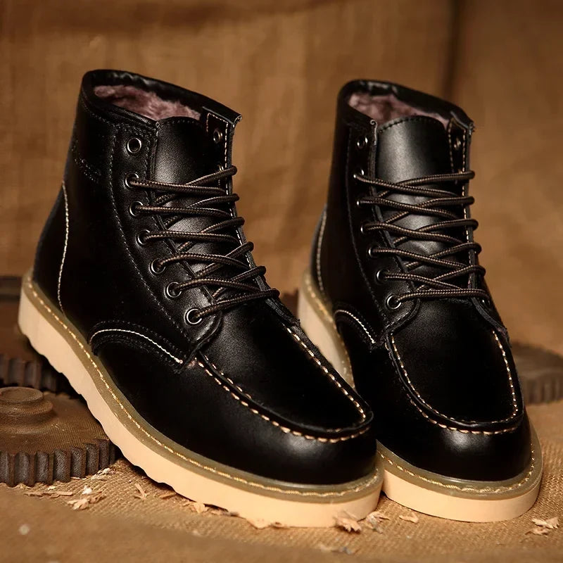 Men’s Fur-Lined Leather Snow Boots – Water-Resistant Lace-Up Winter Ankle Boots with Anti-Slip Sole
