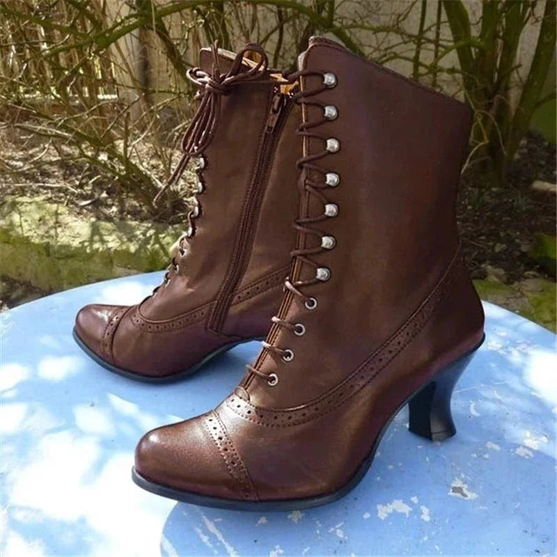 Women’s Victorian Lace-Up Heeled Boots – Brogue-Detail Side-Zip Vintage Shoes for Weddings Evening Events Theatre Styling Autumn Outings and Elegant Everyday Wear