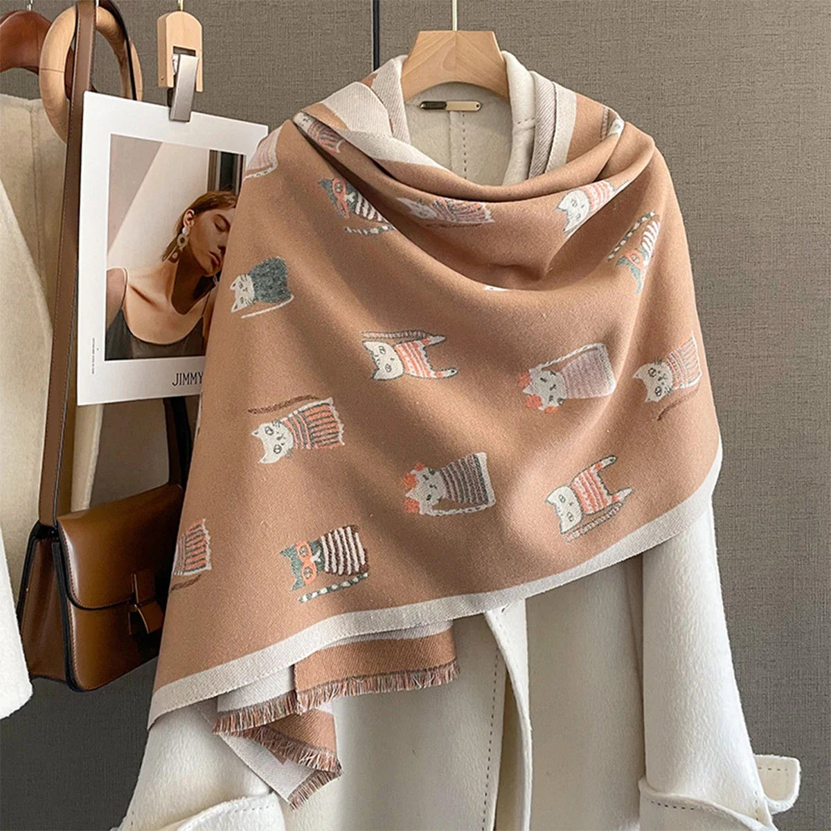Bufanda de invierno con tacto de cachemira para mujer – Estola suave estampada con flecos para combinar con elegancia en climas fríos