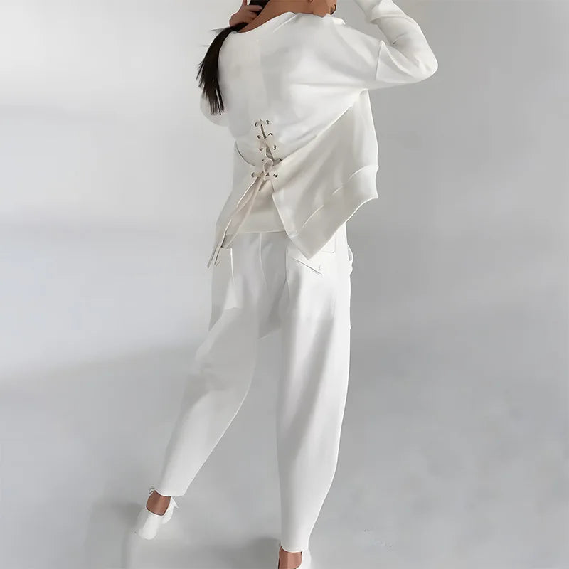 Sweatshirt voor dames met ronde hals en cargojogger – relaxte tweedelige casual outfit