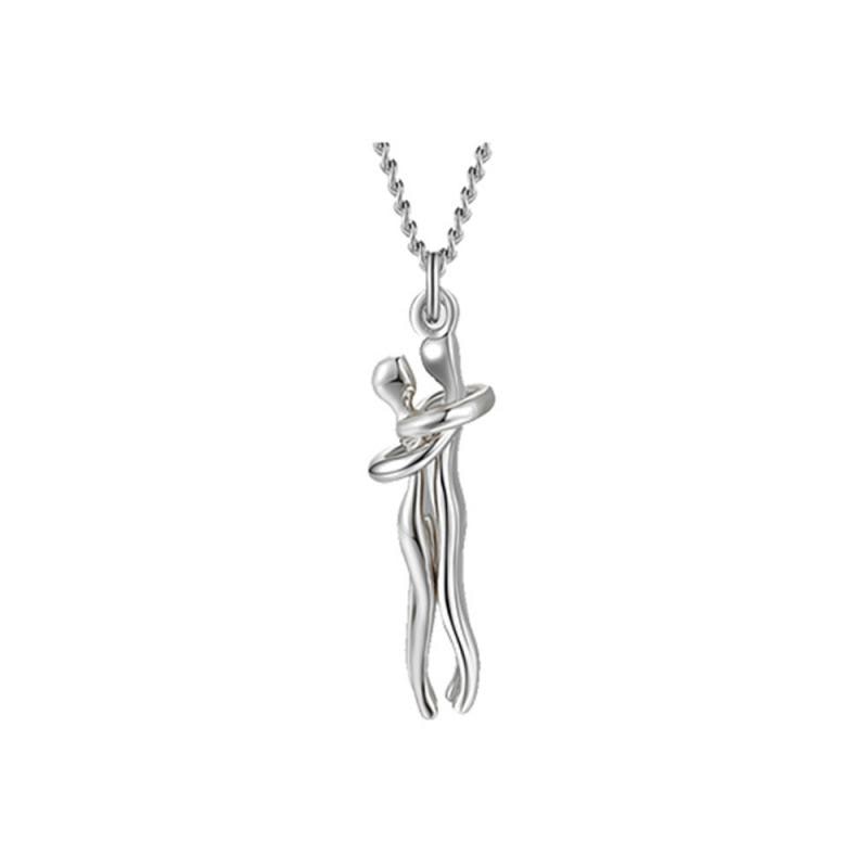 Women’s Embrace Pendant Necklace – Two-Tone Polished Metal Chain with Hugging Figure Charm for Everyday Wear and Meaningful Gifting