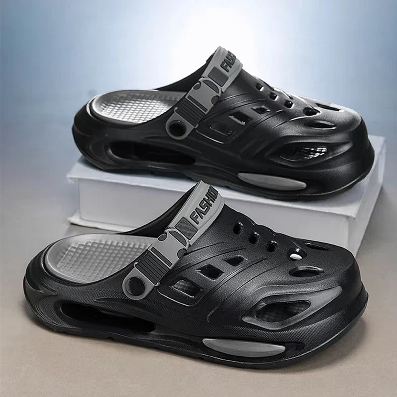 Men’s Fleece-Lined Clog Slippers – Ventilated Winter Garden Shoes with Pivoting Heel Straps