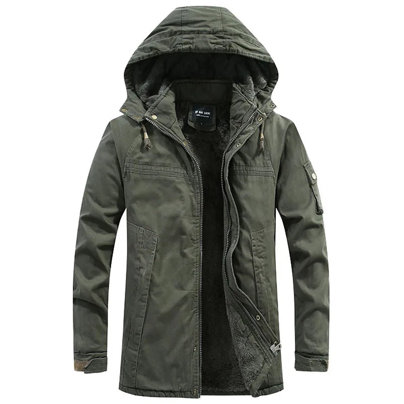 Men’s Fleece-Lined Hooded Winter Parka – Windproof Utility Jacket for Everyday Cold-Weather Wear