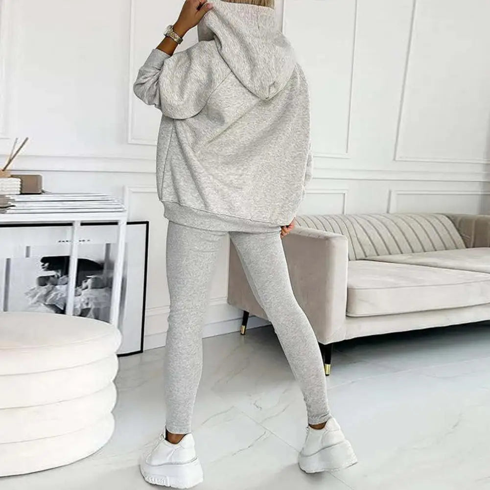 Dameshoodie met knoopsluiting bij de hals en legging-set – Ontspannen casual outfit met twee delen