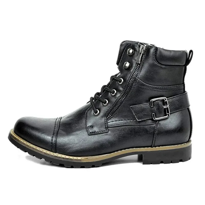 Men’s Rugged Leather Boots with Buckle and Laces | Durable, Stylish Outdoor Footwear