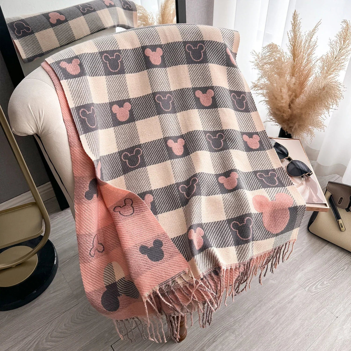 Women’s Cashmere Winter Scarf – Thick Printed Fringed Wrap for Warm Elegant Cold-Weather Layering
