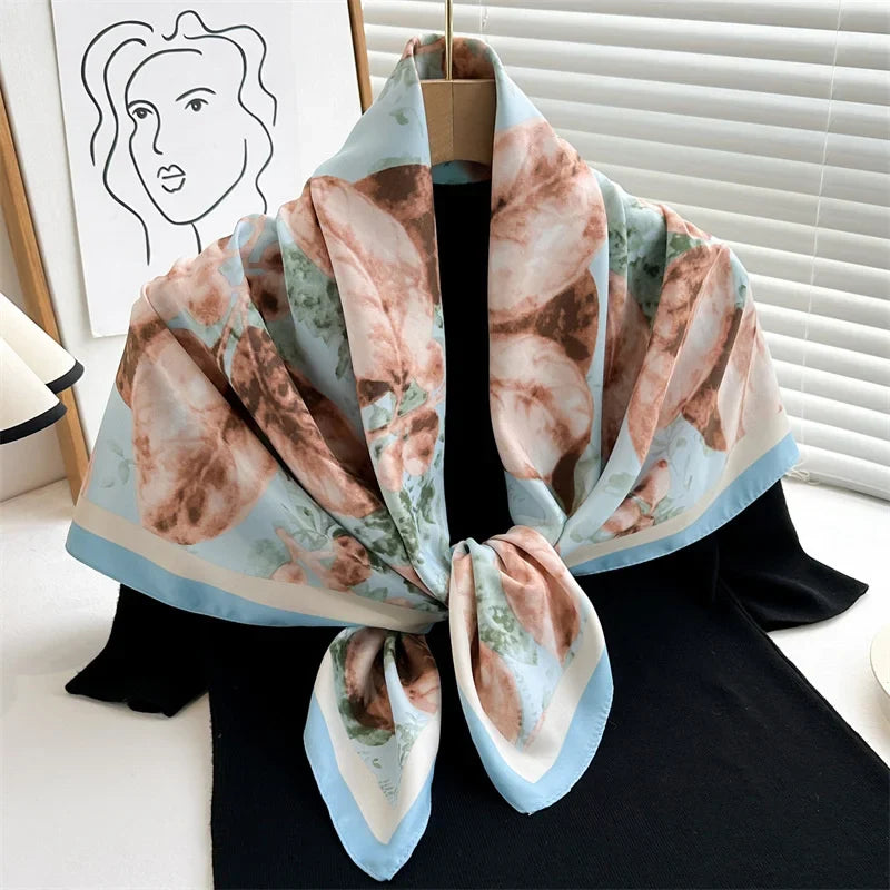 Women’s Satin-Feel Square Scarf – Lightweight Printed Head and Neck Wrap for Elegant All-Season Styling