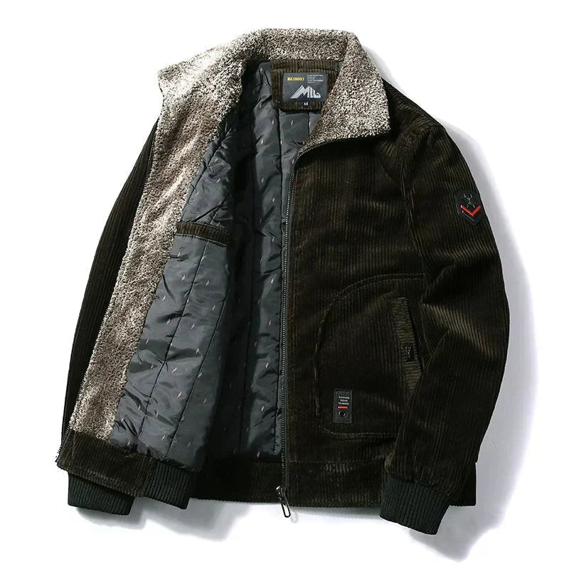 Men’s Corduroy Winter Jacket – Plush-Collar Insulated Layer for Smart Casual Cold-Weather Wear