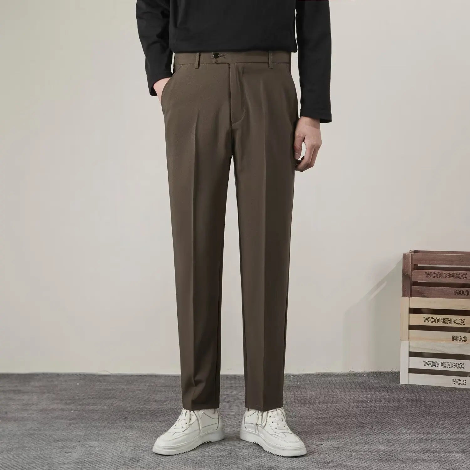Męskie dopasowane eleganckie spodnie formalne na smart casual do biura