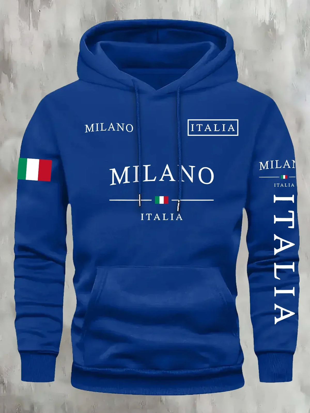 Unisex φούτερ με κουκούλα και γραφικό Milano Italia - άνετη μπλούζα τύπου pullover με ρυθμιζόμενη κουκούλα με κορδόνι και μπροστινή τσέπη καγκουρό