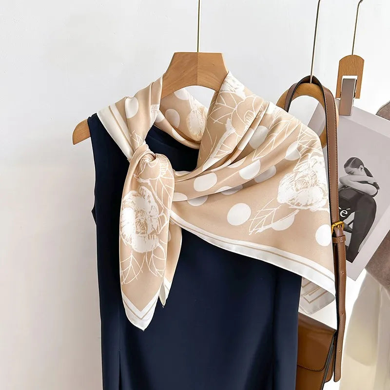 Women’s Satin-Feel Square Scarf – Lightweight Printed Head and Neck Wrap for Elegant All-Season Styling