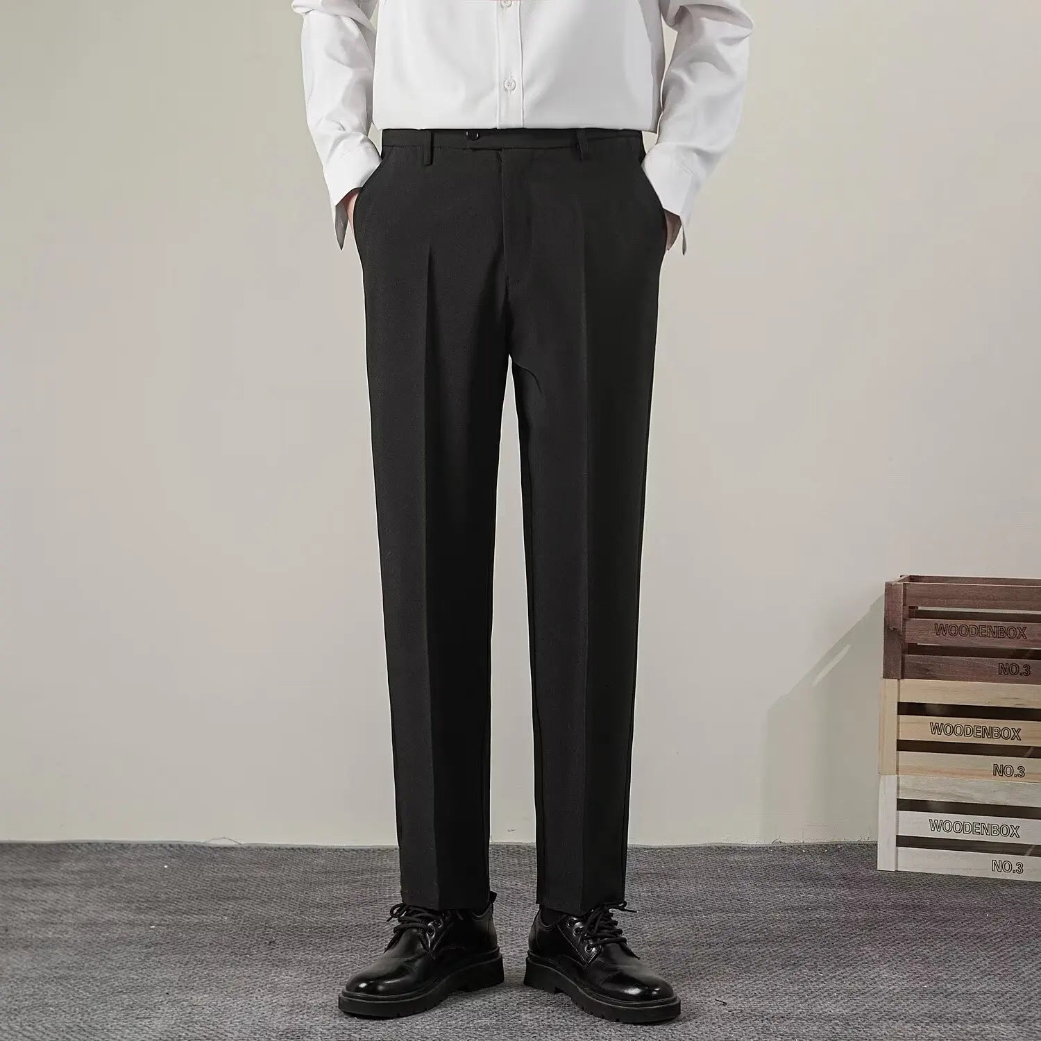 Męskie dopasowane eleganckie spodnie formalne na smart casual do biura