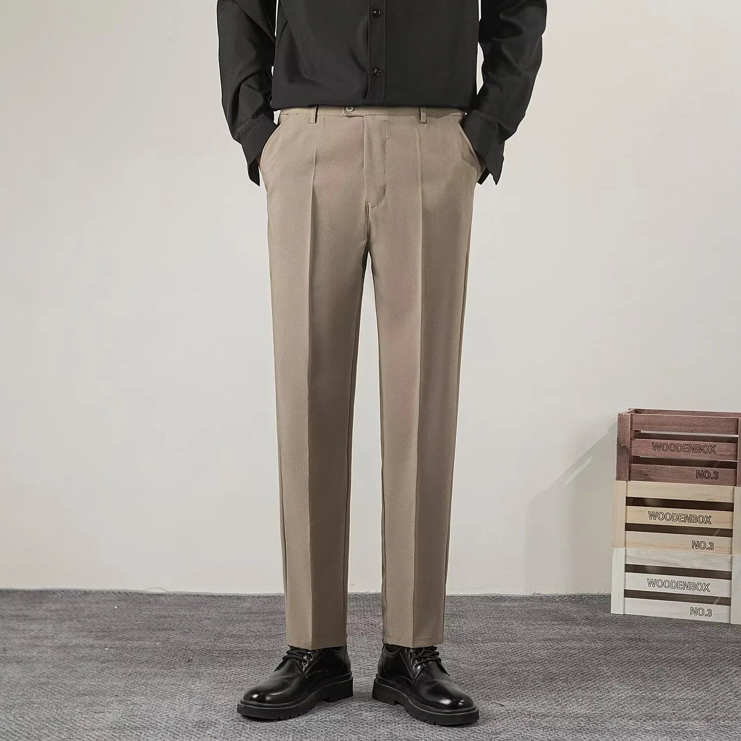 Męskie dopasowane eleganckie spodnie formalne na smart casual do biura