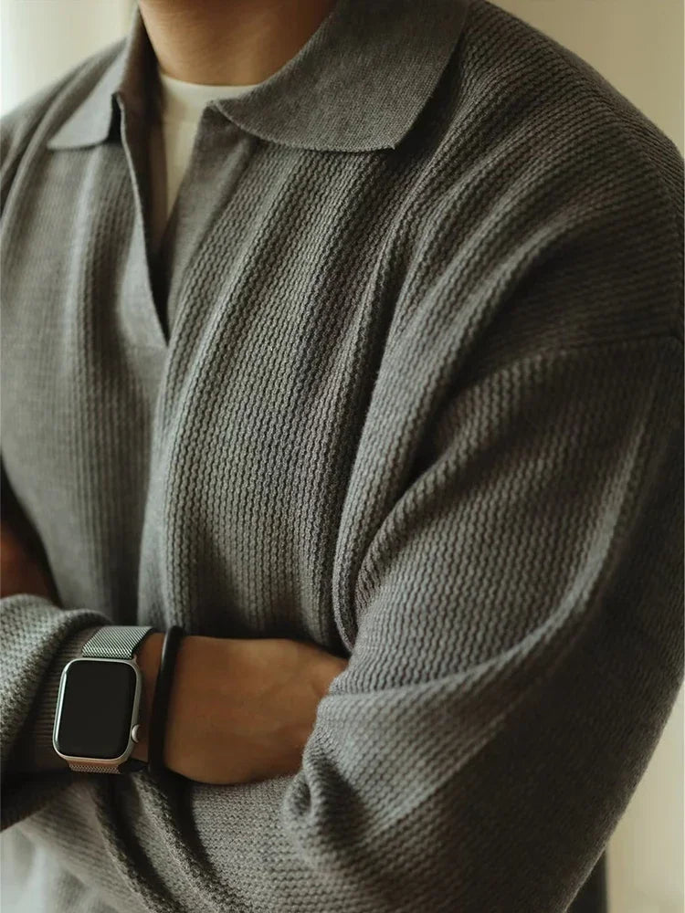 Men’s Polo Knit Sweater – Elegant Breathable Comfortable Smart Casual Long Sleeve Pullover