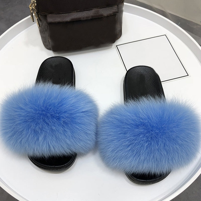 Zuecos mullidos de piel sintética para mujer - Sandalias de casa sin talón y puntera abierta con tira afelpada para estar cómoda en casa y llevar un estilo casual