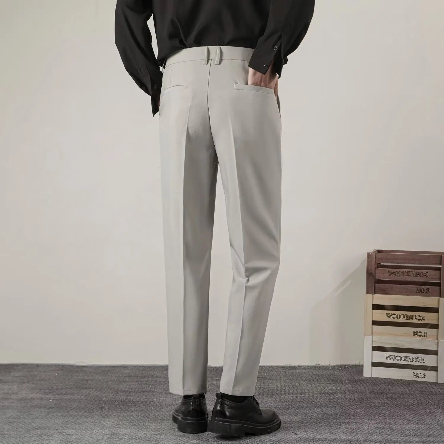 Męskie dopasowane eleganckie spodnie formalne na smart casual do biura