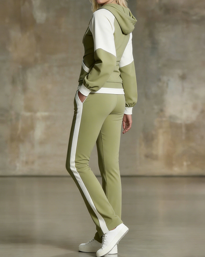 Damesrelaxed-fit-trainingspak met capuchon – Sweatshirt met halve rits en wijde broek voor casual dagelijks gebruik