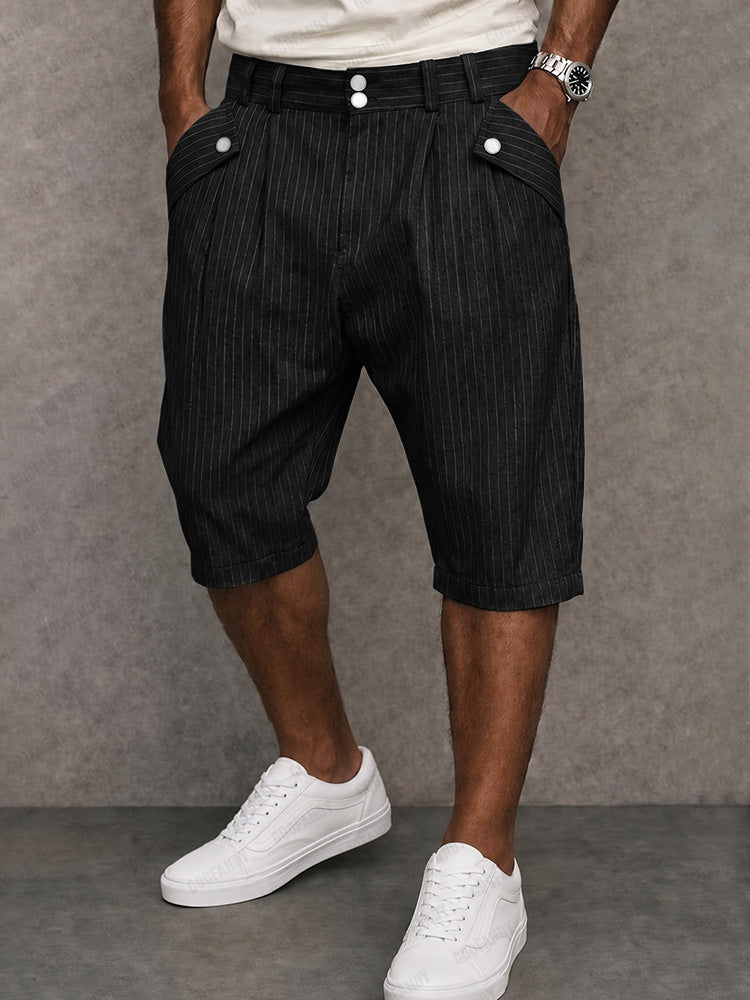 Men’s Tailored Bermuda Shorts – Slim-Fit Pleated Knee-Length Shorts with Belt Loops and Pockets for Work Casual and Summer Wear