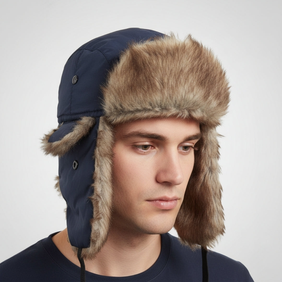 Herren-Trappermütze aus Kunstfell – Winddichte Wintermütze mit Ohrenklappen und verstellbarer Passform