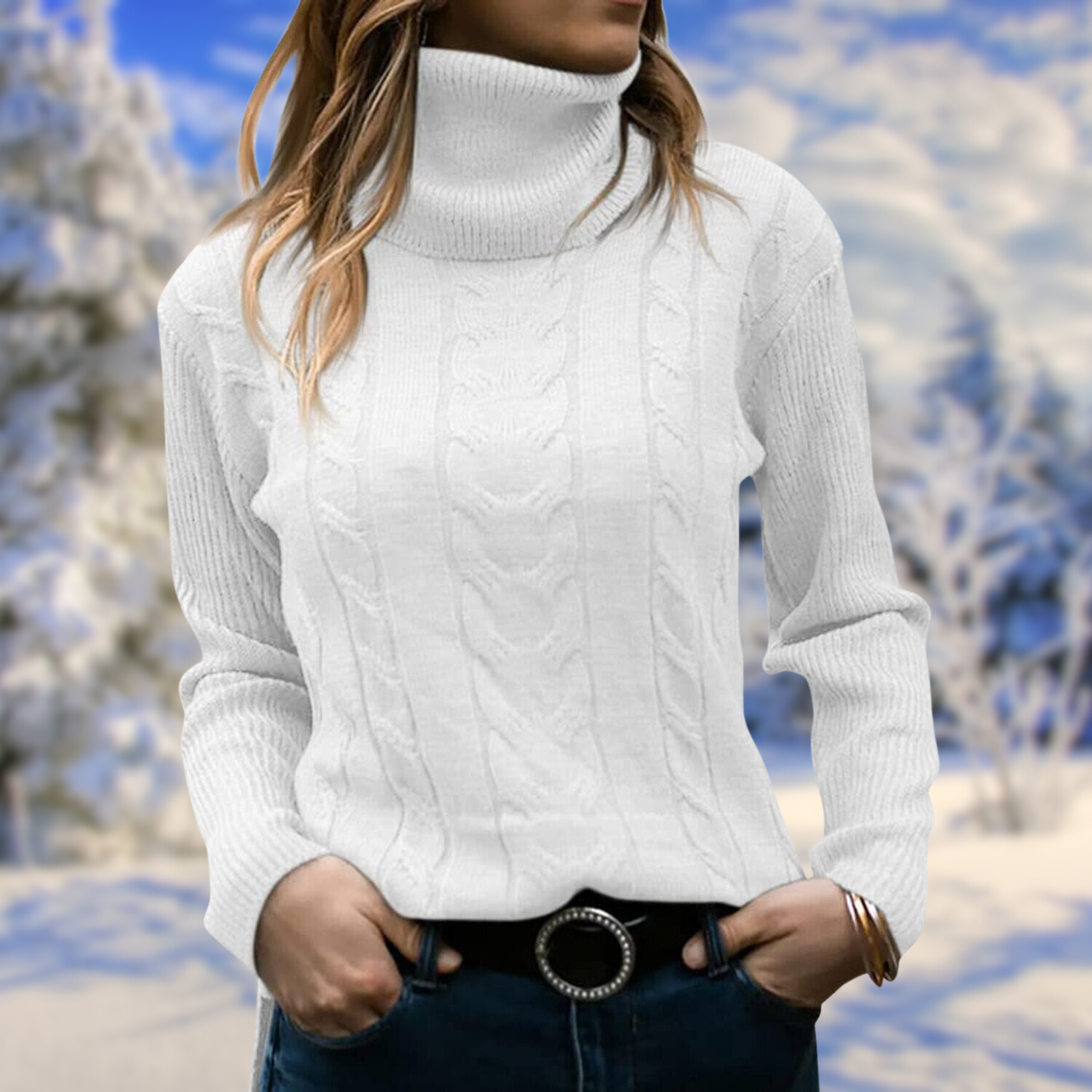 Women’s Turtleneck Knit Jumper – Soft Warm Fitted Pullover Elegant Comfortable Sweater