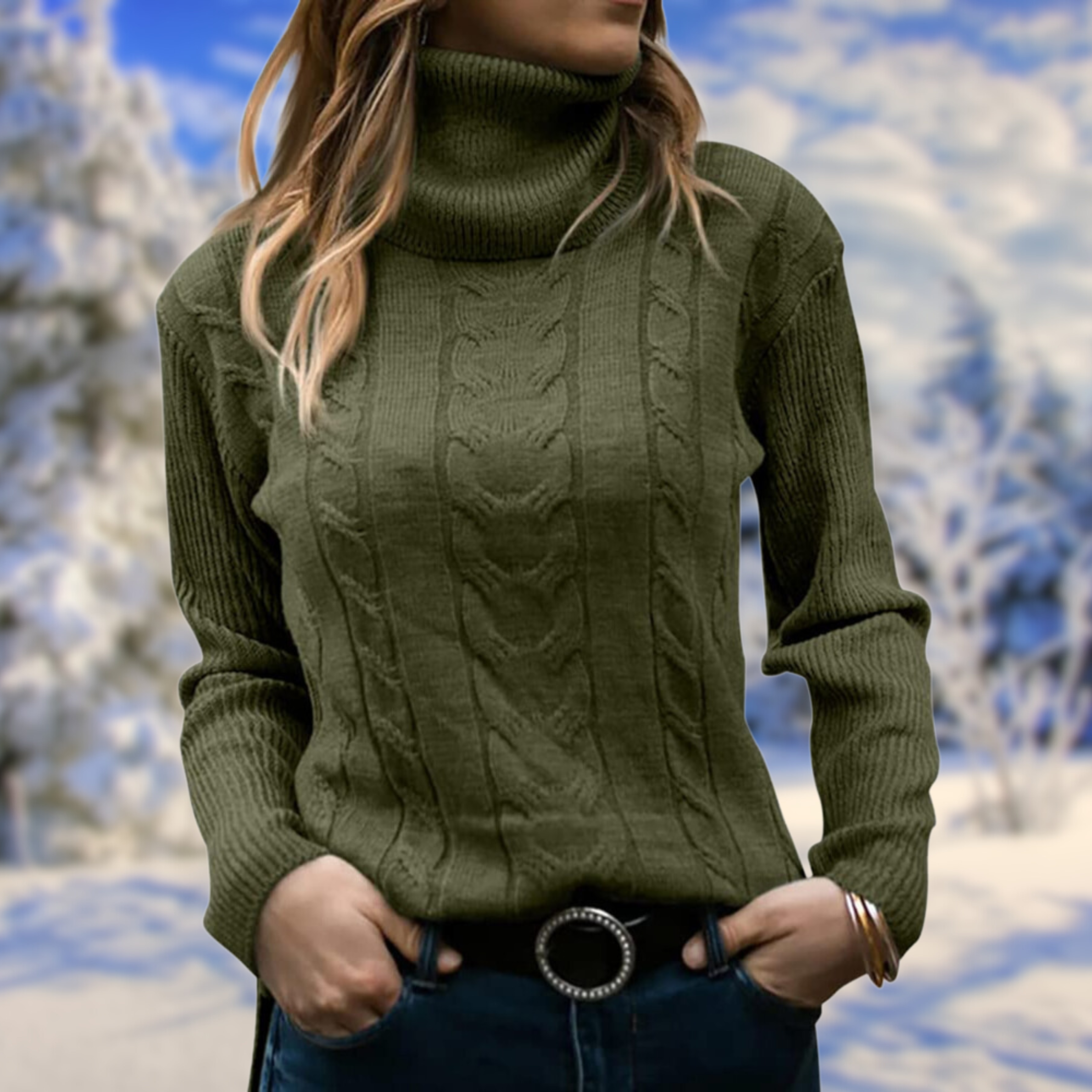 Women’s Turtleneck Knit Jumper – Soft Warm Fitted Pullover Elegant Comfortable Sweater