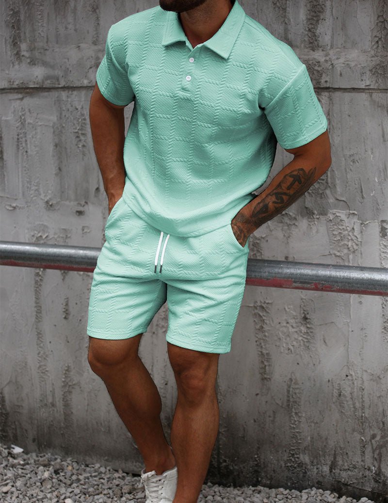 Men’s Textured Polo Shirt and Shorts Outfit Set