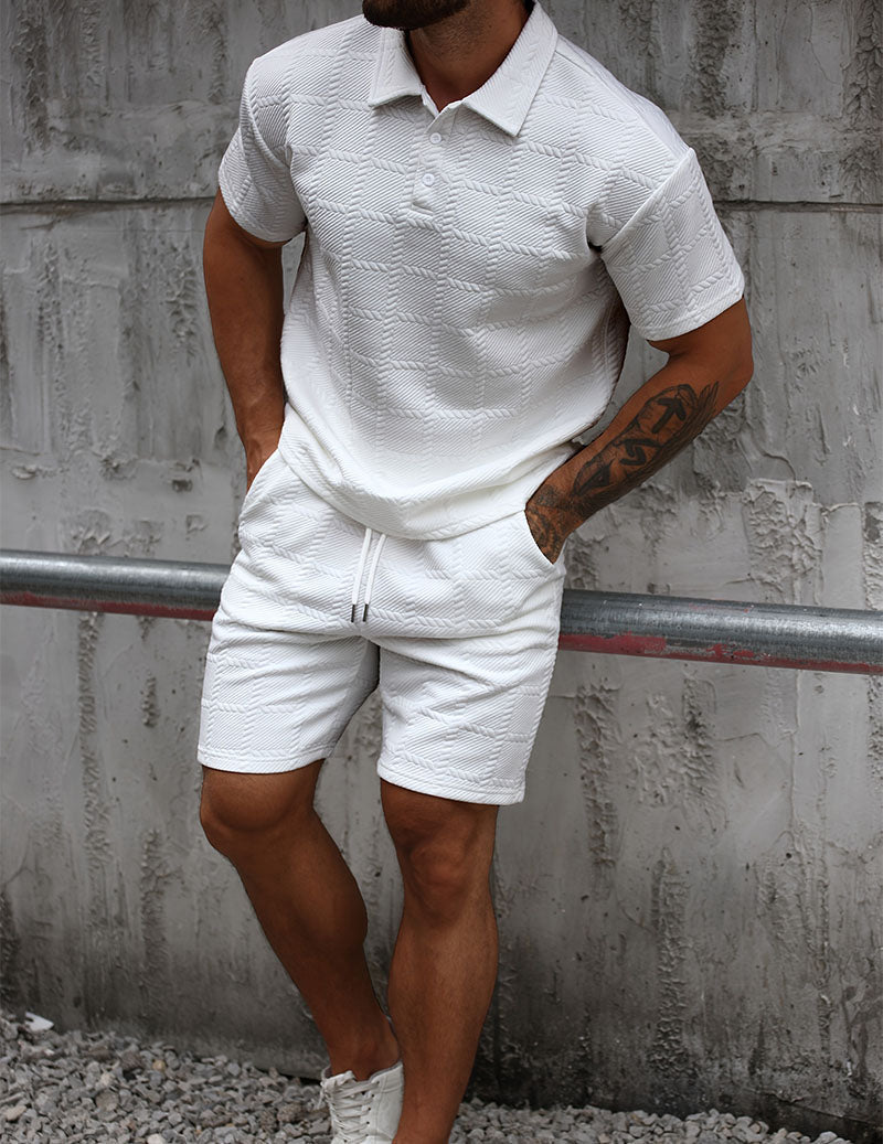 Men’s Textured Polo Shirt and Shorts Outfit Set