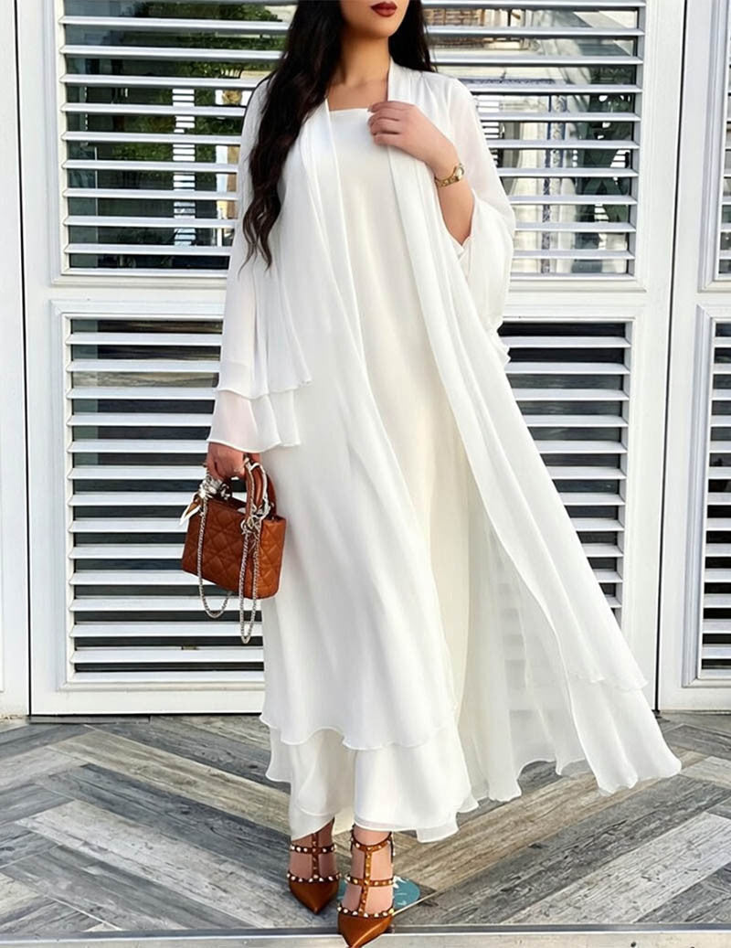 Cardigan lungo aperto da donna in chiffon trasparente