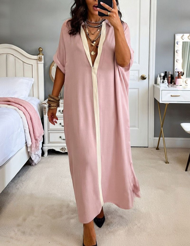 Vestito camicia maxi oversize da donna con patta a contrasto