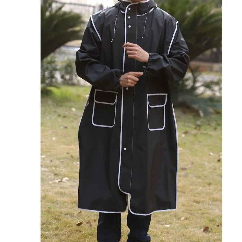 Poncho largo impermeable unisex para la lluvia - Chubasquero con capucha de cuerpo entero para ciclismo y ribete reflectante