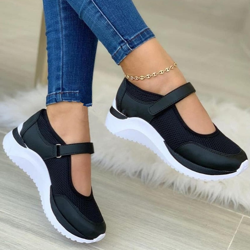 Zapatillas Mary Jane de malla para mujer con tiras ajustables – Calzado deportivo informal para el día a día