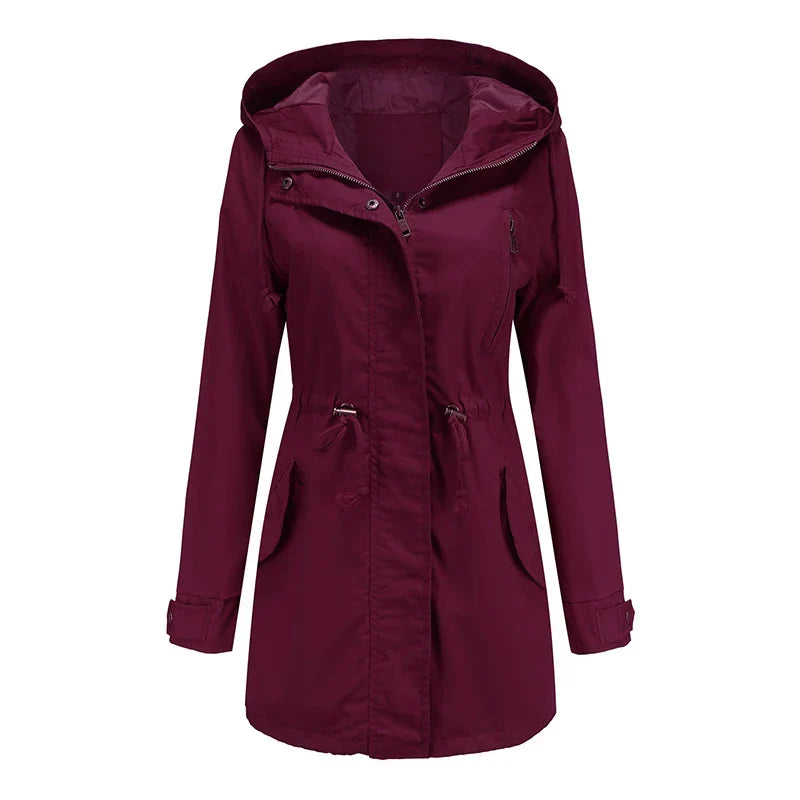 Chaqueta parka ligera con capucha para mujer, cintura ajustable con cordón y cuello alto – Prenda de abrigo utilitaria de manga larga y corte holgado, con bolsillos delanteros, para el día a día informal en primavera y otoño