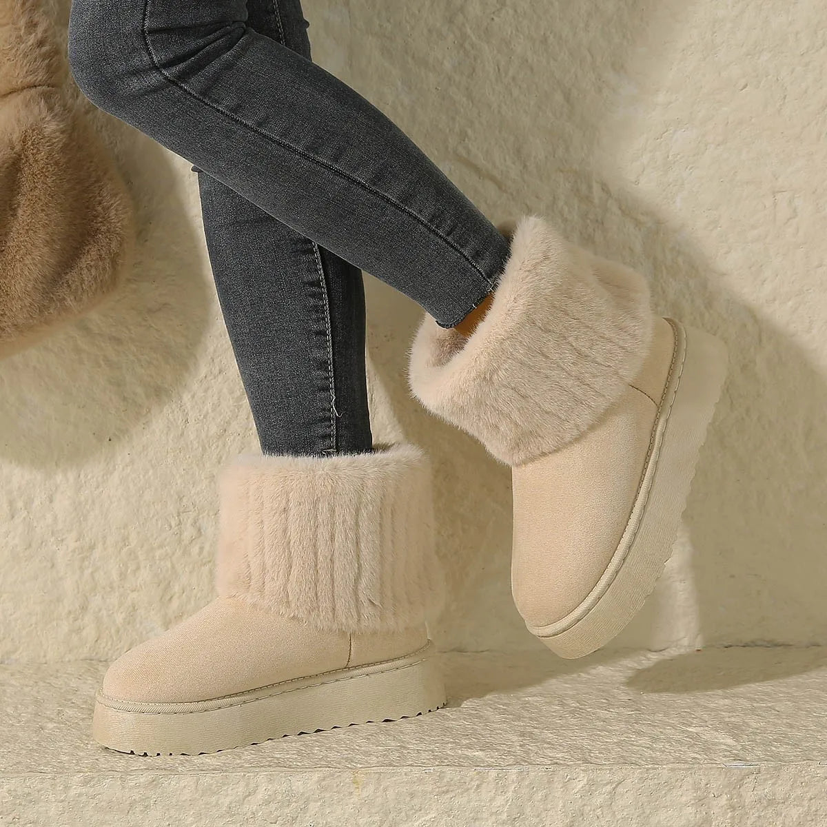 Women’s Plush-Trim Slip-On Snow Boots – Water-Resistant Winter Ankle Boots with Supportive Sole