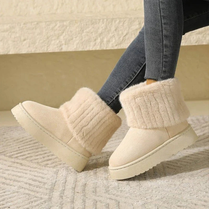 Women’s Plush-Trim Slip-On Snow Boots – Water-Resistant Winter Ankle Boots with Supportive Sole