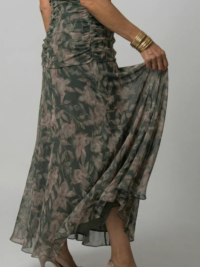 Women’s Printed Off-Shoulder Dress with Ruched Waist