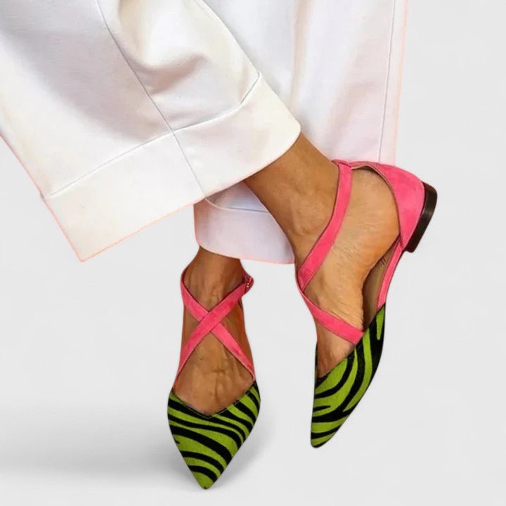 Women’s Pointed-Toe D’Orsay Flats – Cross-Strap Printed Shoes for Spring and Summer