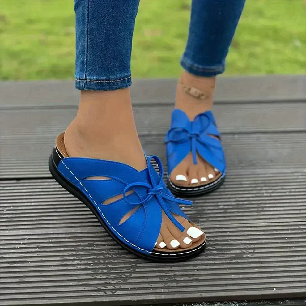 Sandalias de cuña para mujer con punta abierta, detalle de nudo, soporte y ajuste cómodo