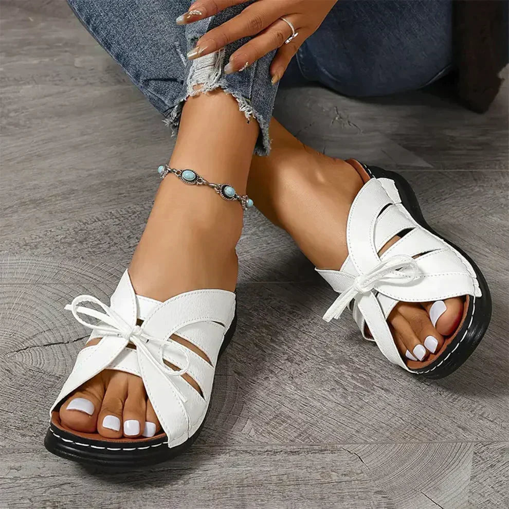 Sandalias de cuña para mujer con punta abierta, detalle de nudo, soporte y ajuste cómodo
