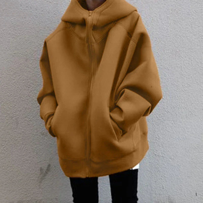 Sudadera con capucha extragrande y cremallera para mujer: chaqueta amplia con capucha para combinar en capas contra el frío