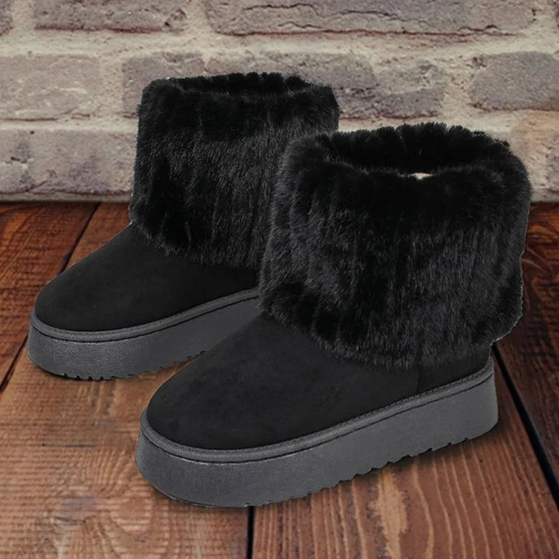 Women’s Plush-Trim Slip-On Snow Boots – Water-Resistant Winter Ankle Boots with Supportive Sole