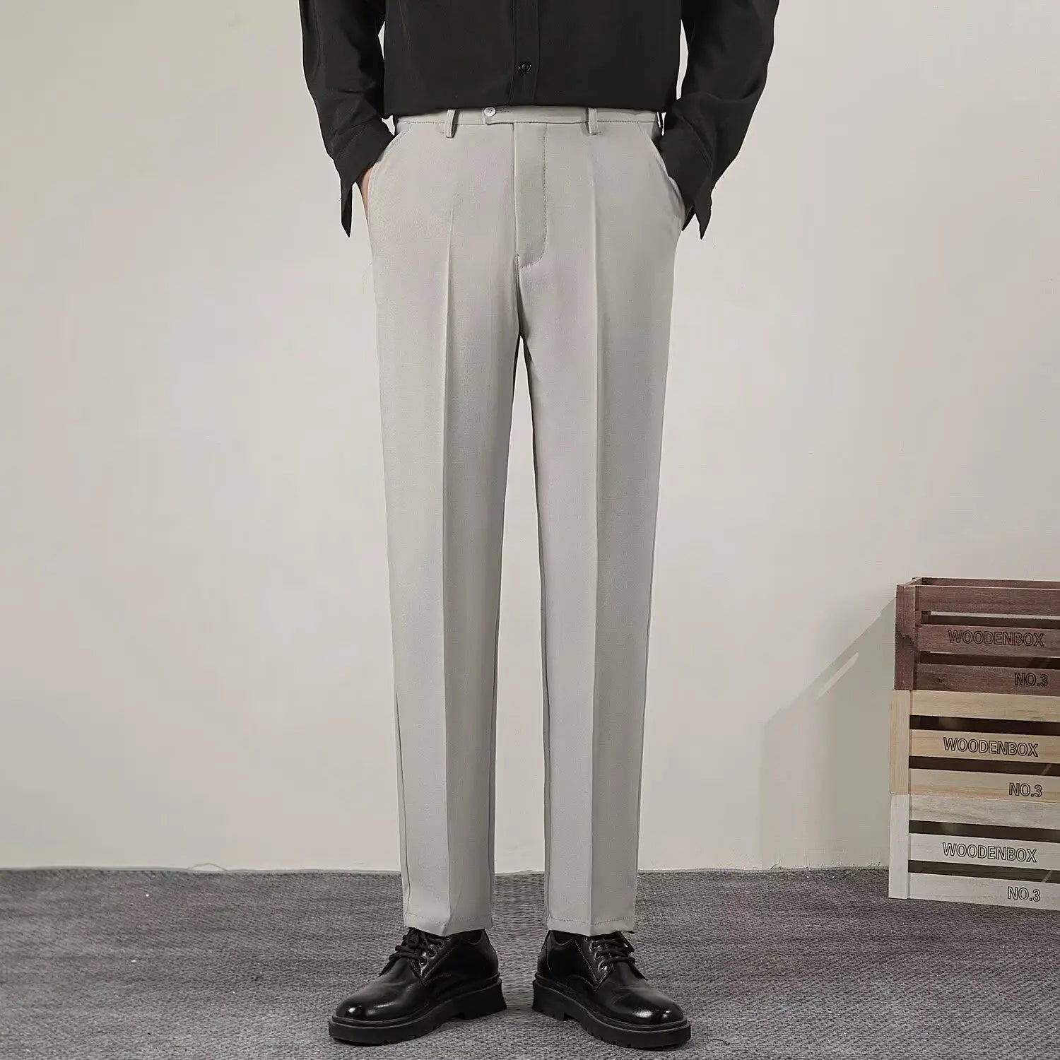 Męskie dopasowane eleganckie spodnie formalne na smart casual do biura