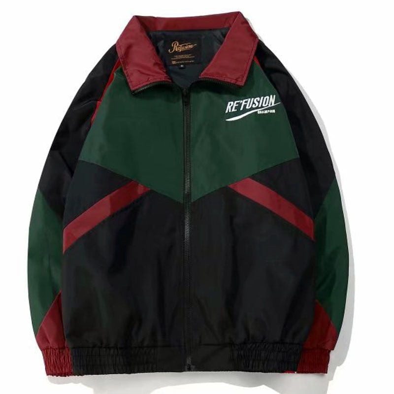Pánská bomber bunda s barevnými bloky – vyšívaný model na zip v retro sportovním stylu