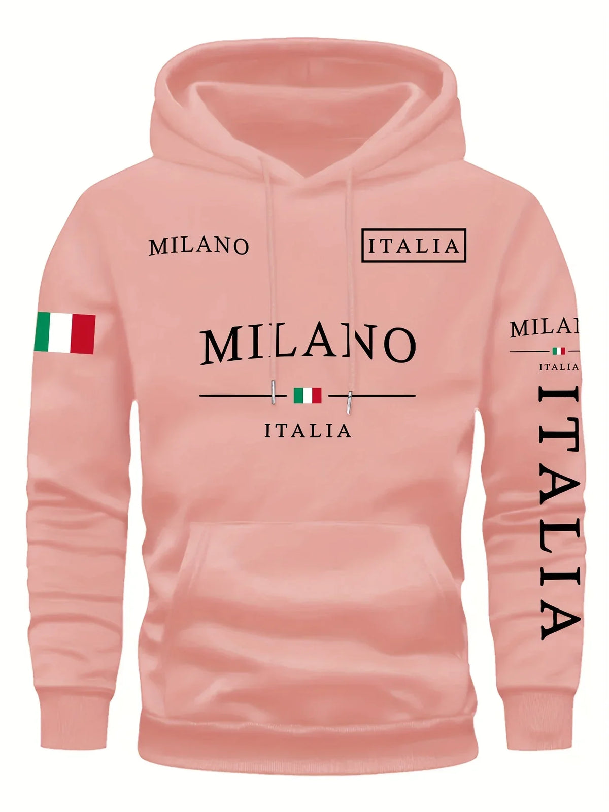 Unisex φούτερ με κουκούλα και γραφικό Milano Italia - άνετη μπλούζα τύπου pullover με ρυθμιζόμενη κουκούλα με κορδόνι και μπροστινή τσέπη καγκουρό