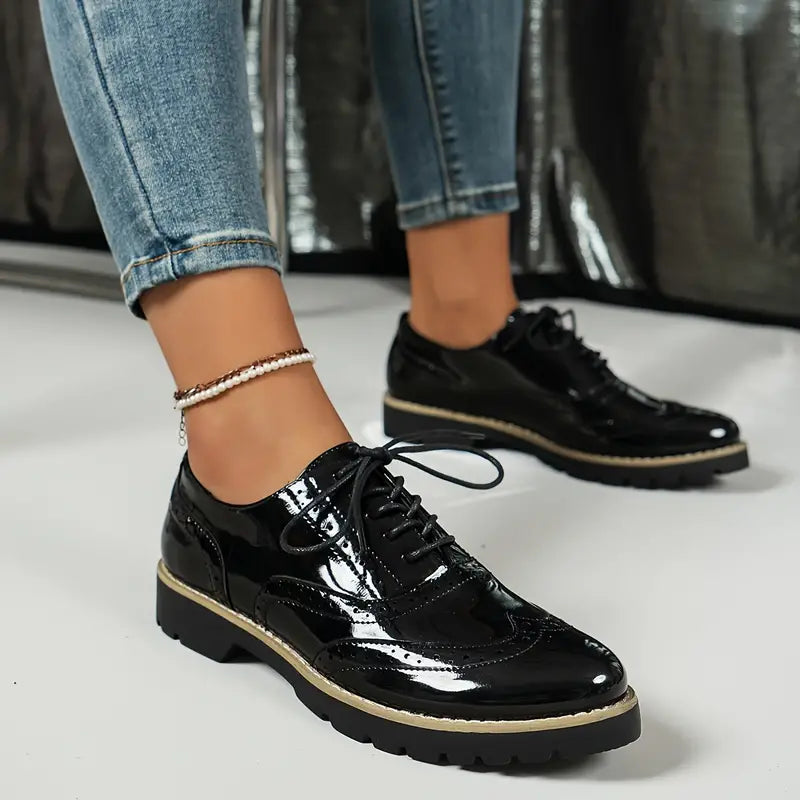 Brogue-Oxford-sko til kvinder – plateausko med snørebånd til smart casual-brug