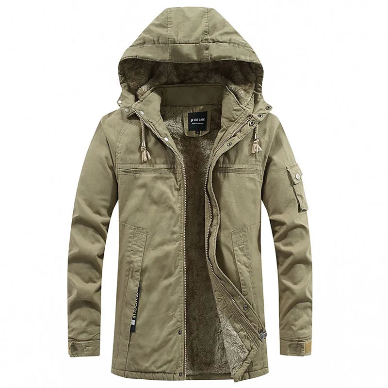 Men’s Fleece-Lined Hooded Winter Parka – Windproof Utility Jacket for Everyday Cold-Weather Wear