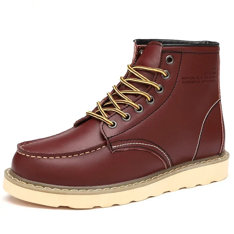 Men’s Fur-Lined Leather Snow Boots – Water-Resistant Lace-Up Winter Ankle Boots with Anti-Slip Sole